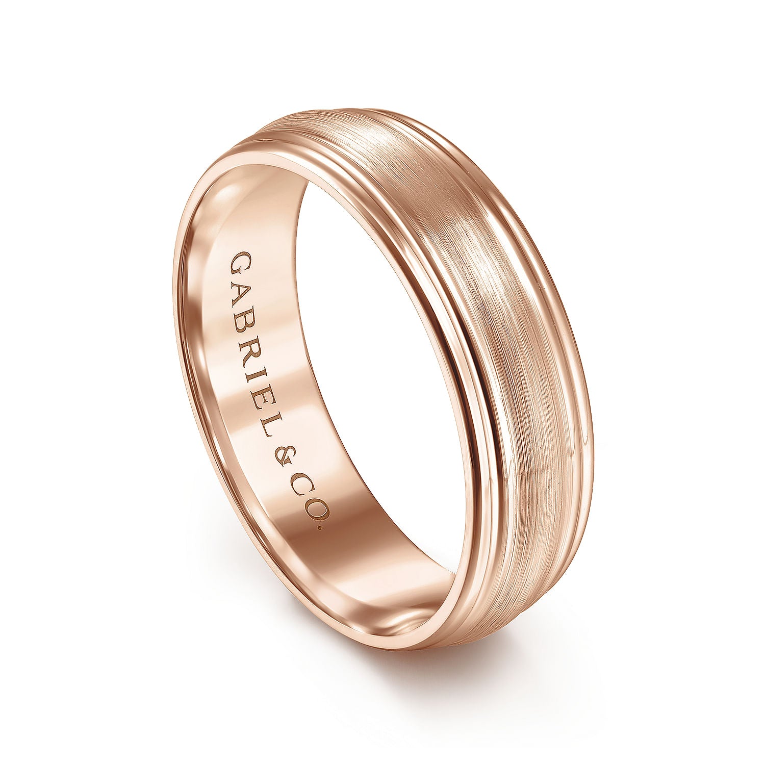 Gabriel & Co Rose Gold Wedding Band With A Raised Center And Polished Edges - Gold Wedding Bands - Men's