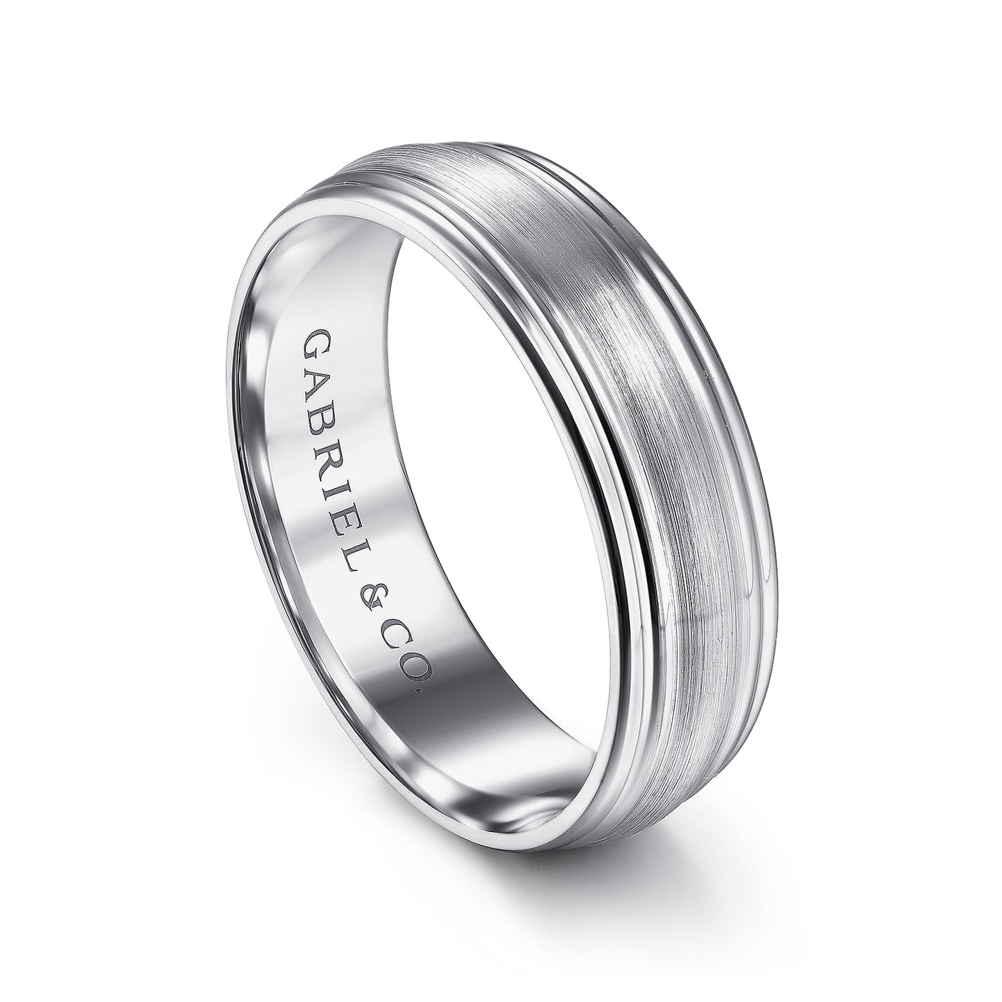 Gabriel & Co White Gold Wedding Band With A Raised Center And Polished Edges - Gold Wedding Bands - Men's