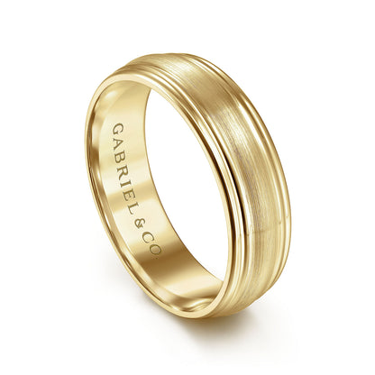 Gabriel & Co Yellow Gold Wedding Band With A Raised Center And Polished Edges - Gold Wedding Bands - Men's