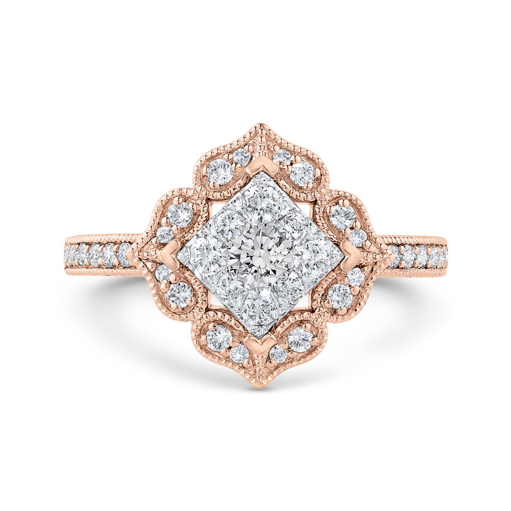 Luminous Rose And White Gold Flower Shape Engagement Ring - Diamond Engagement Rings