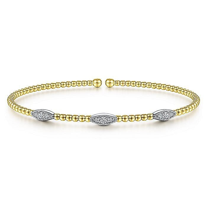 Gabriel & Co. Yellow and White Gold Bujukan Diamond Marquise Stations Bujukan Bangle Bracelet - Diamond Bracelets
