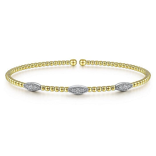Gabriel & Co. Yellow and White Gold Bujukan Diamond Marquise Stations Bujukan Bangle Bracelet