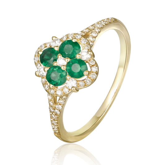 Luvente Yellow Gold Emerald & Diamond Clover Ring - Colored Stone Rings - Women's