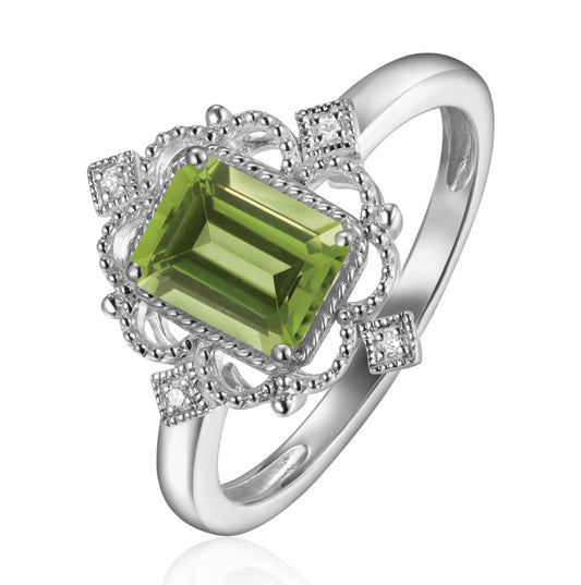 Luvente White Gold Peridot and Diamond Ring - Colored Stone Rings - Women's