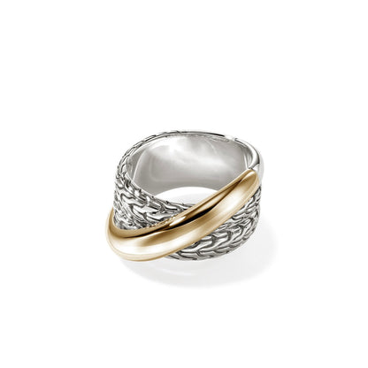 John Hardy Sterling Silver & Yellow Gold Essential Crossover Ring - Ladies Silver Rings