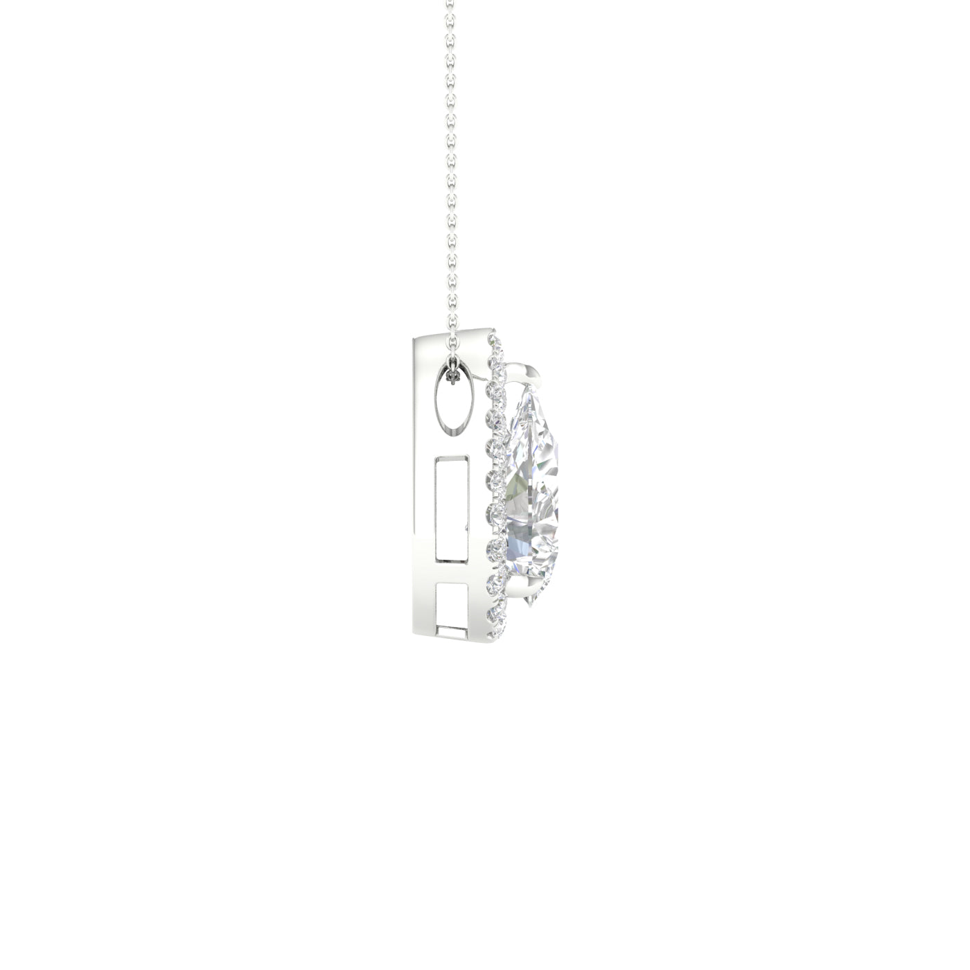 White Gold Laboratory Grown Pear Shaped Diamond Halo Pendant - Diamond Pendants