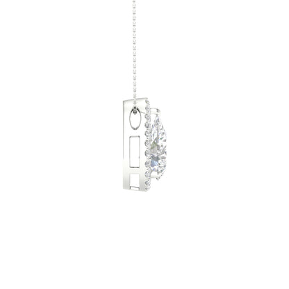 White Gold Laboratory Grown Pear Shaped Diamond Halo Pendant - Diamond Pendants
