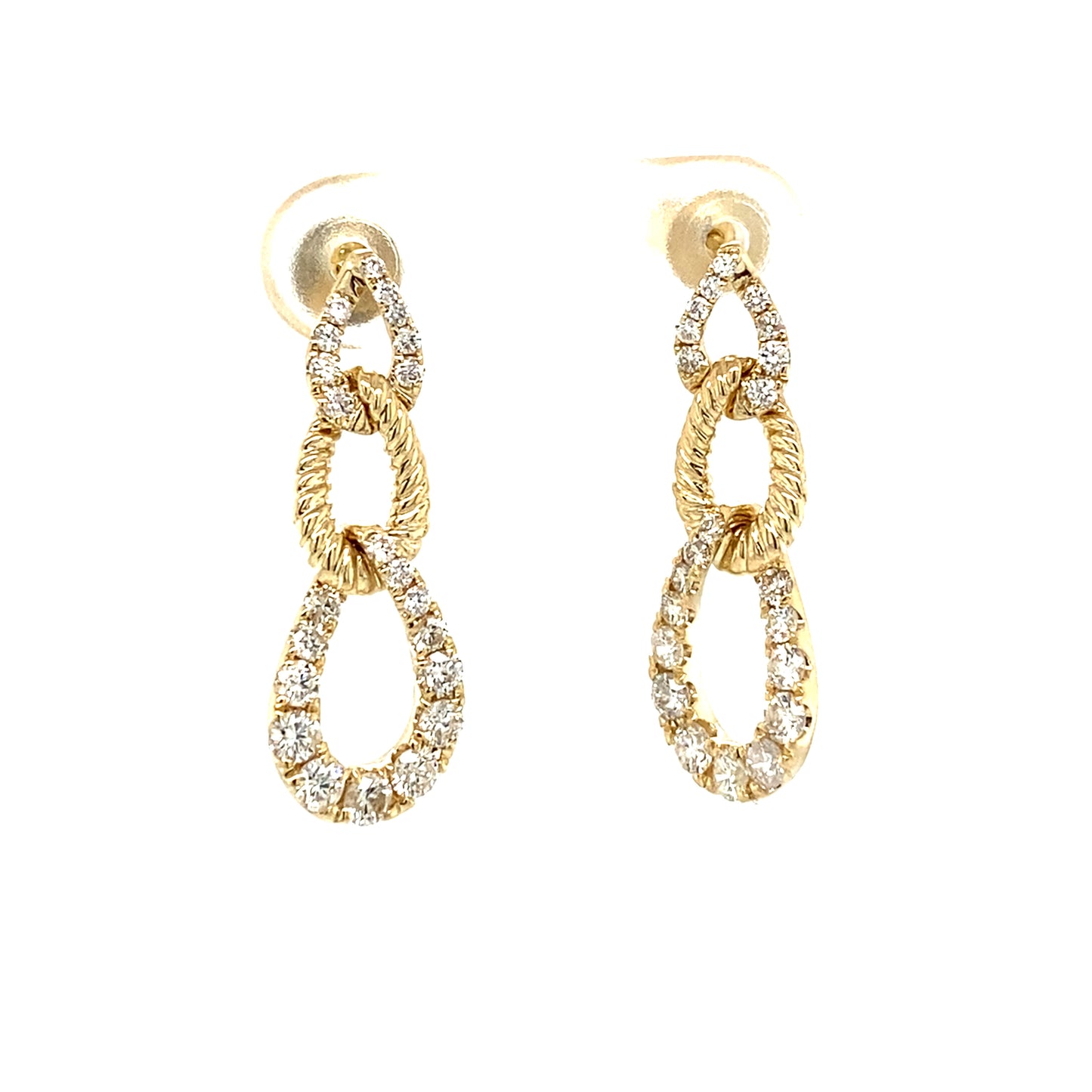 Ladies Yellow Gold Interlocking Drop Diamond Earrings - Diamond Earrings