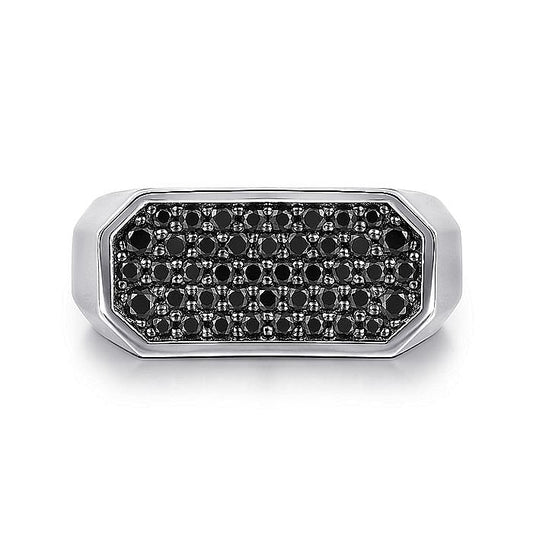 Gabriel & Co. Sterling Silver Rectangular Pavé Black Spinel Ring