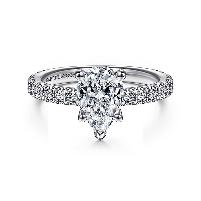 Gabriel & Co. 14 Karat White Gold Pear Shape Semi-Mount Engagement Ring