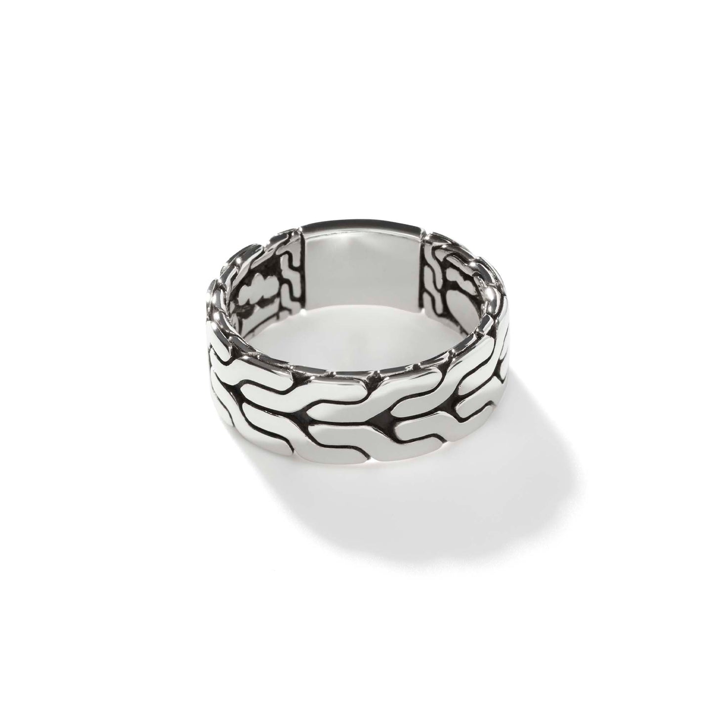 John Hardy Sterling Silver Carved Chain Band Ring - Gents Silver Ring
