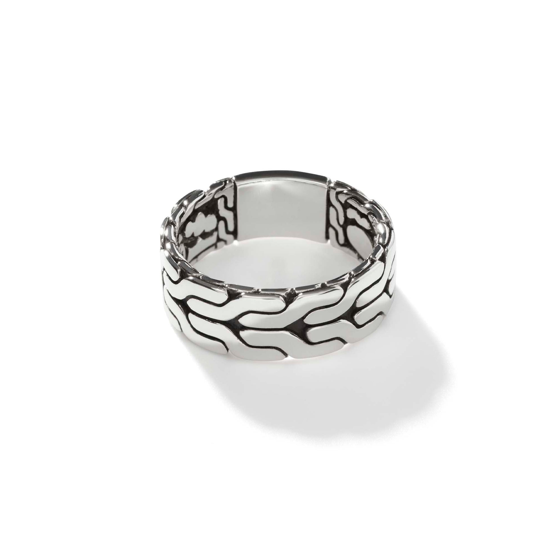 John Hardy Sterling Silver Carved Chain Band Ring - Gents Silver Ring