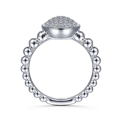 Gabriel & Co Silver Oval Signet Ring with White Sapphire Pave
