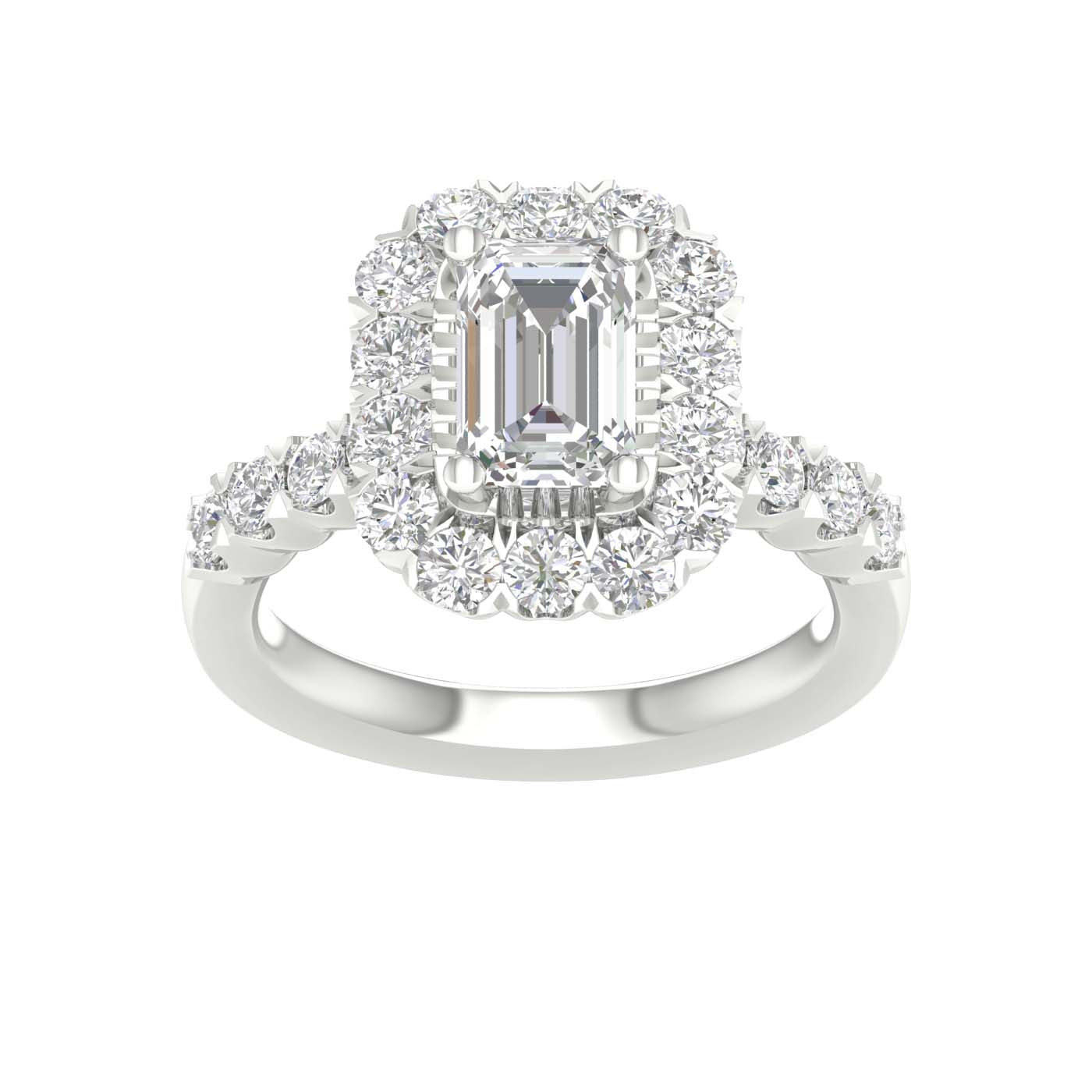 White Gold Emerald Cut Laboratory Grown Halo Engagement Ring - Diamond Engagement Rings