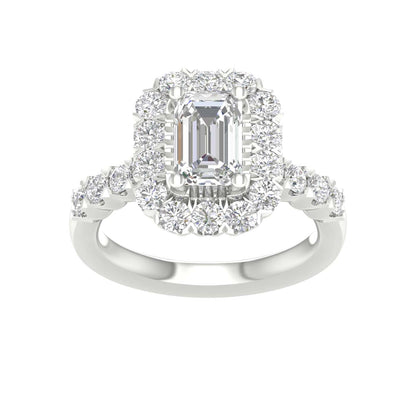 White Gold Emerald Cut Laboratory Grown Halo Engagement Ring - Diamond Engagement Rings