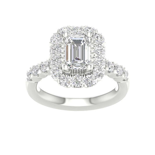 White Gold Emerald Cut Laboratory Grown Halo Engagement Ring - Diamond Engagement Rings
