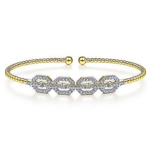 Gabriel & Co Bujukan Beaded Cuff with Diamond Pave Links - Diamond Bracelets