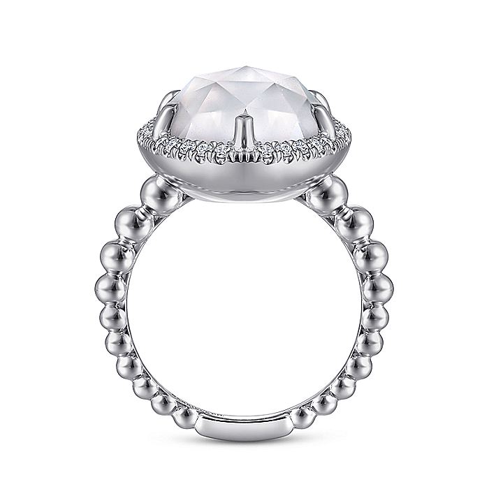 Gabriel & Co Sterling Silver White Sapphire, Rock Crystal and White MOP Oval Halo Ring - Colored Stone Rings - Women's