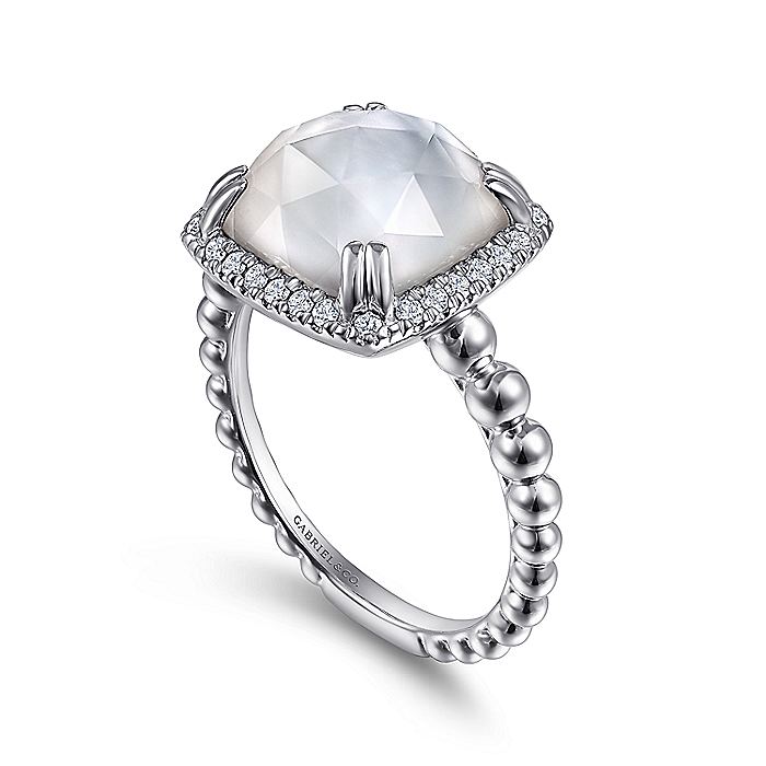 Gabriel & Co Sterling Silver White Sapphire, Rock Crystal and White MOP Halo Ring - Colored Stone Rings - Women's