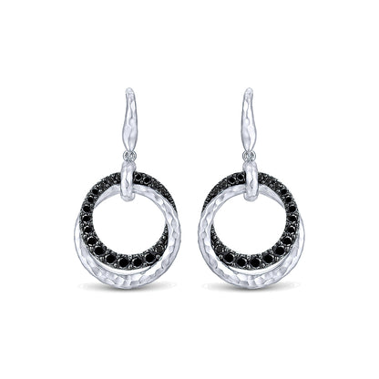 Gabriel & Co Silver Black Spinel Double Circle Drop Earrings