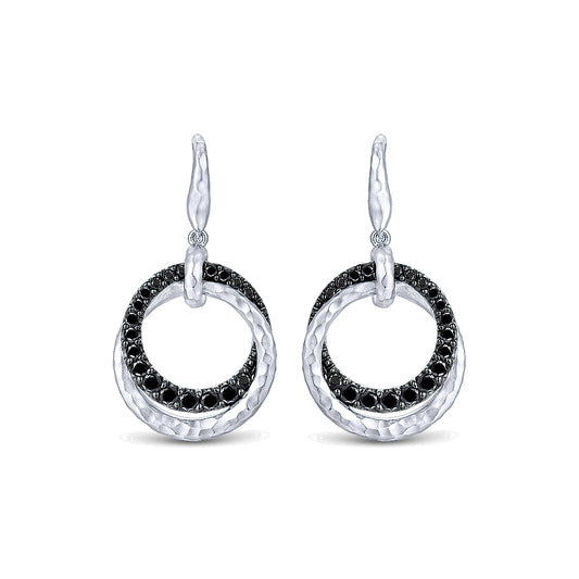 Gabriel & Co Silver Black Spinel Double Circle Drop Earrings