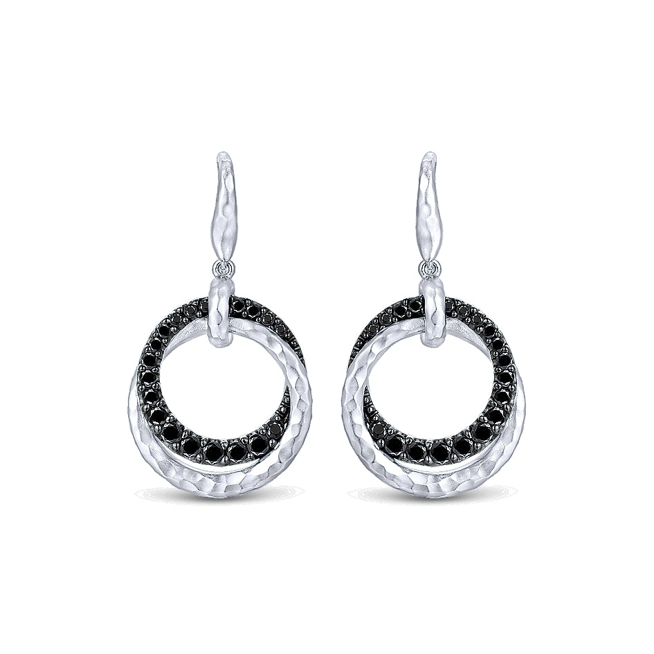 Gabriel & Co Silver Black Spinel Double Circle Drop Earrings