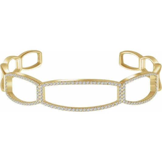 14 Karat Yellow Gold Diamond Cuff Bracelet - Diamond Bracelets
