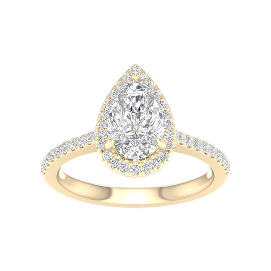 Yellow Gold Laboratory Grown Pear Shape Halo Engagement Ring