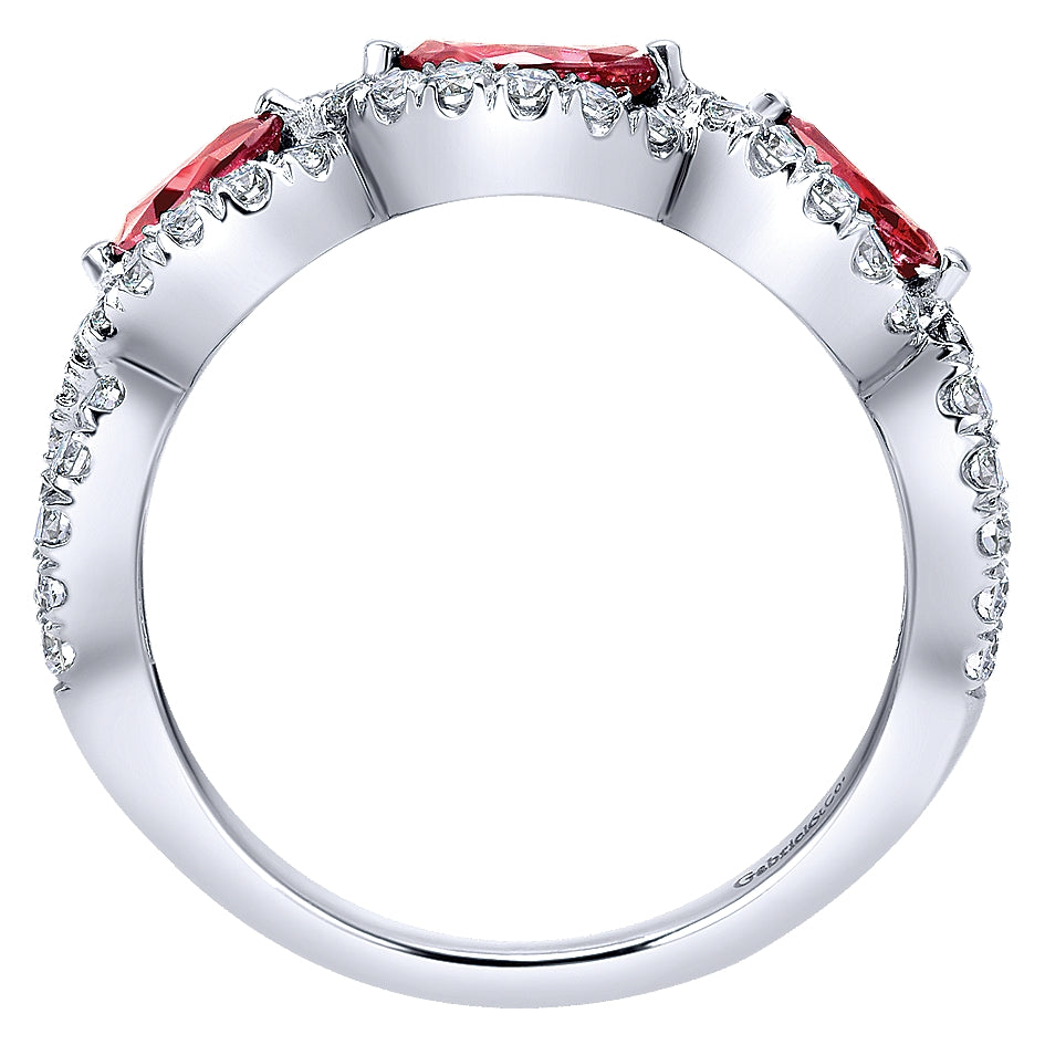 Gabriel & Co. 14 Karat White Gold Ruby & Diamond Fashion Ring - Colored Stone Rings - Women's