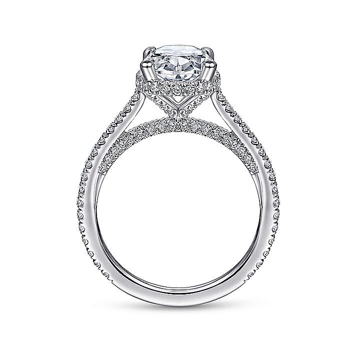 Gabriel & Co White Gold Hidden Halo Oval Engagement Ring - Diamond Semi-Mount Rings