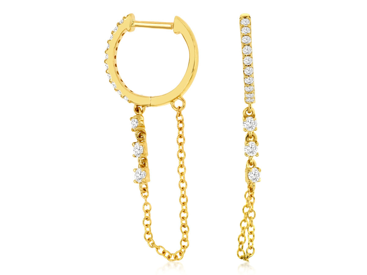 Yellow Gold Diamond Hoop Dangle Earrings