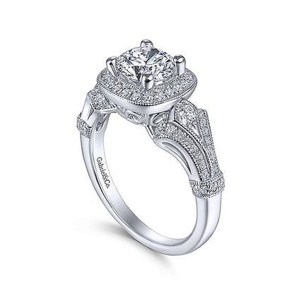Gabriel & Co White Gold Vintage Inspired Halo Semi-Mount Engagement Ring - Diamond Semi-Mount Rings