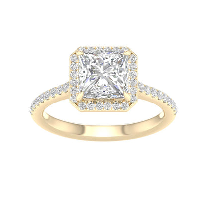 Yellow Gold Laboratory Grown Princess Cut Halo Engagement Ring