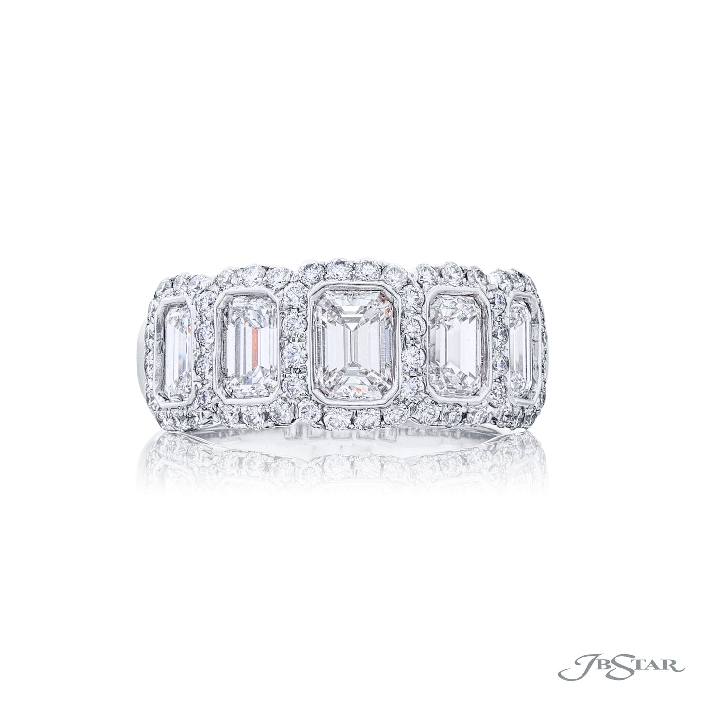 JB Star Platinum Diamond Emerald-Cut Micro Pave Wedding Band