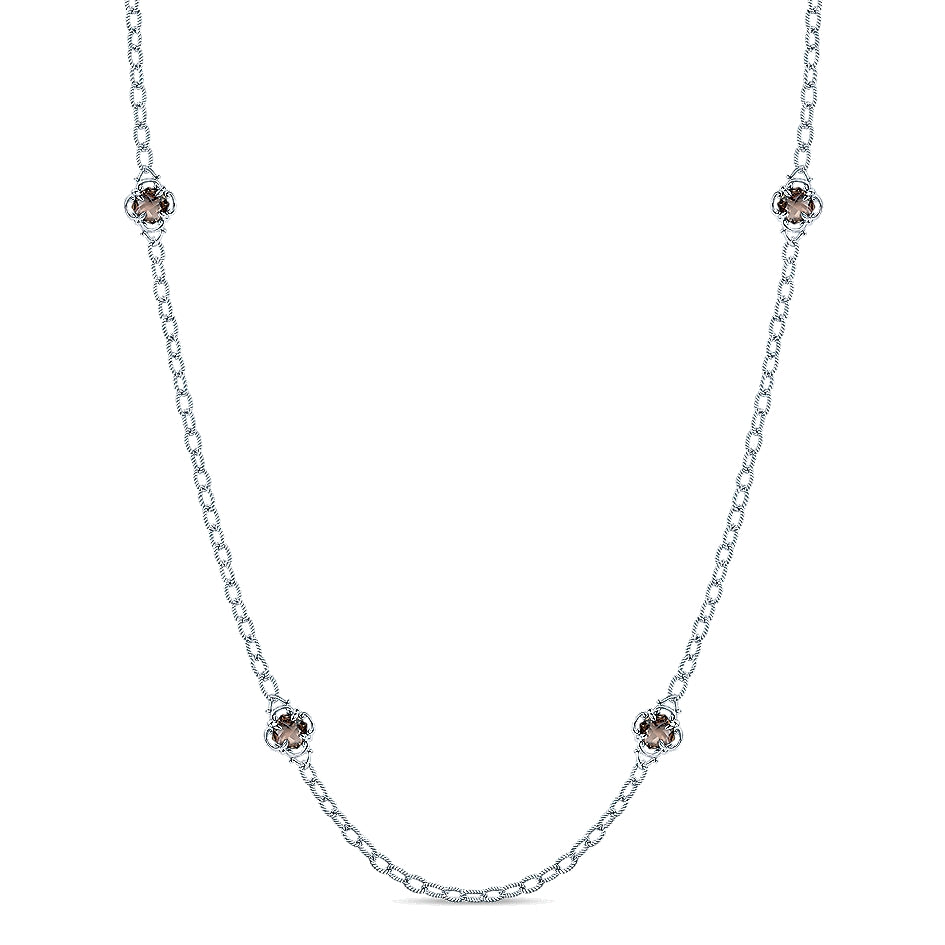 Gabriel & Co Sterling Silver Station Smokey Quartz Station Necklace