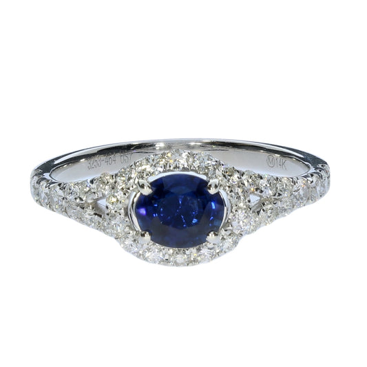 White Gold Blue Sapphire And Diamond Ring - Colored Stone Rings - Women's
