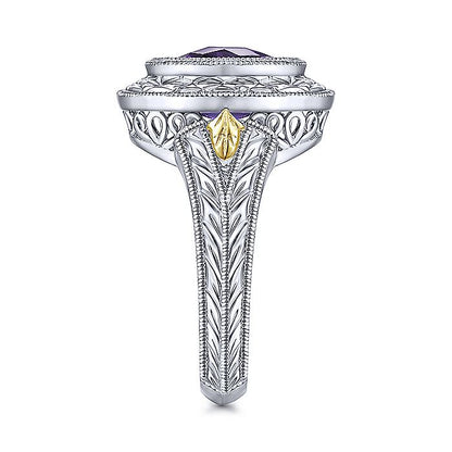Gabriel & Co Sterling Silver And Yellow Gold Amethyst Fashion Ring
