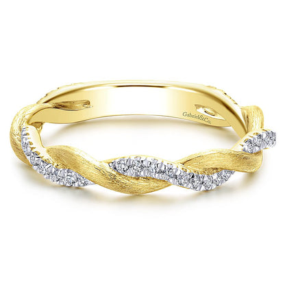 Gabriel & Co Yellow Gold Twisted Diamond Stackable Ring
