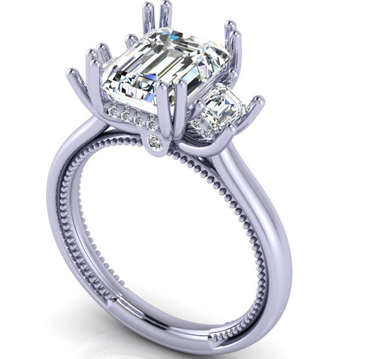 Verragio Yellow Gold Emerald Cut Three Stone Semi-Mount Engagement Ring - Diamond Semi-Mount Rings