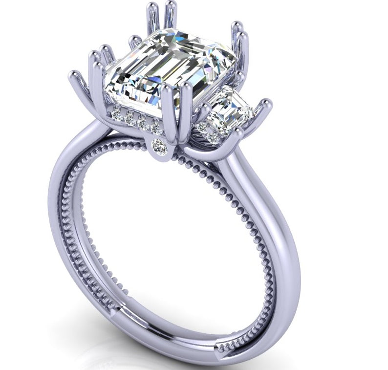 Verragio Yellow Gold Emerald Cut Three Stone Semi-Mount Engagement Ring