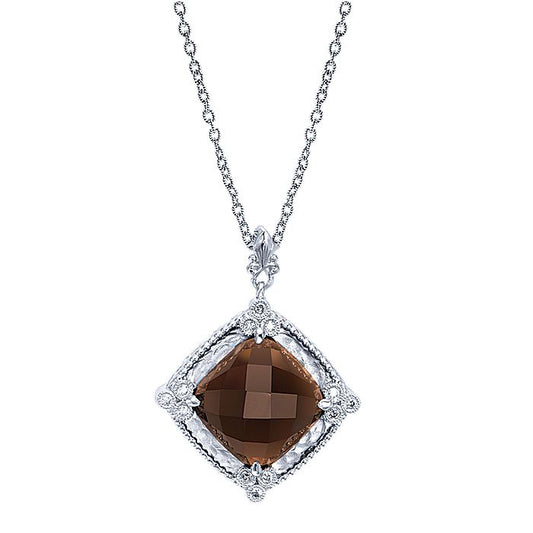 Gabriel & Co Sterling Silver Smoky Quartz And Diamond Pendant