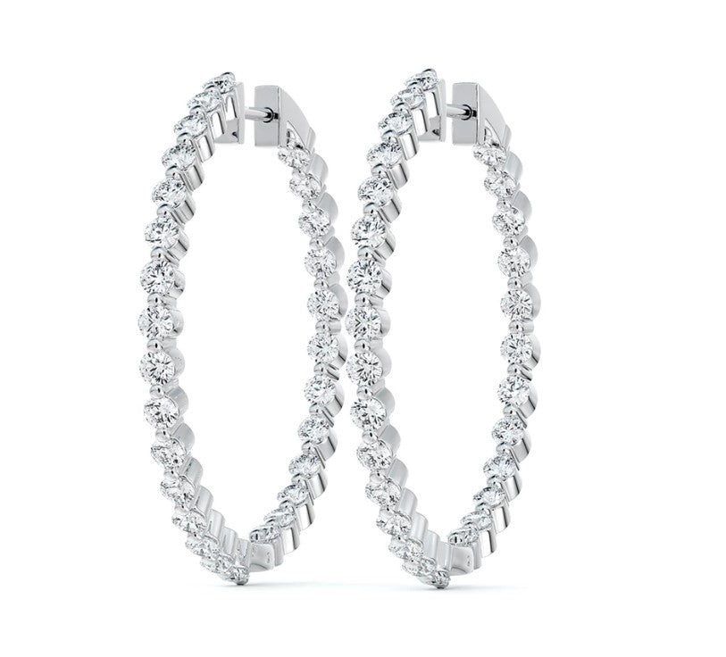 Debeers Forevermark 14 Karat White Gold Large Inside Outside Diamond Hoops - Diamond Earrings