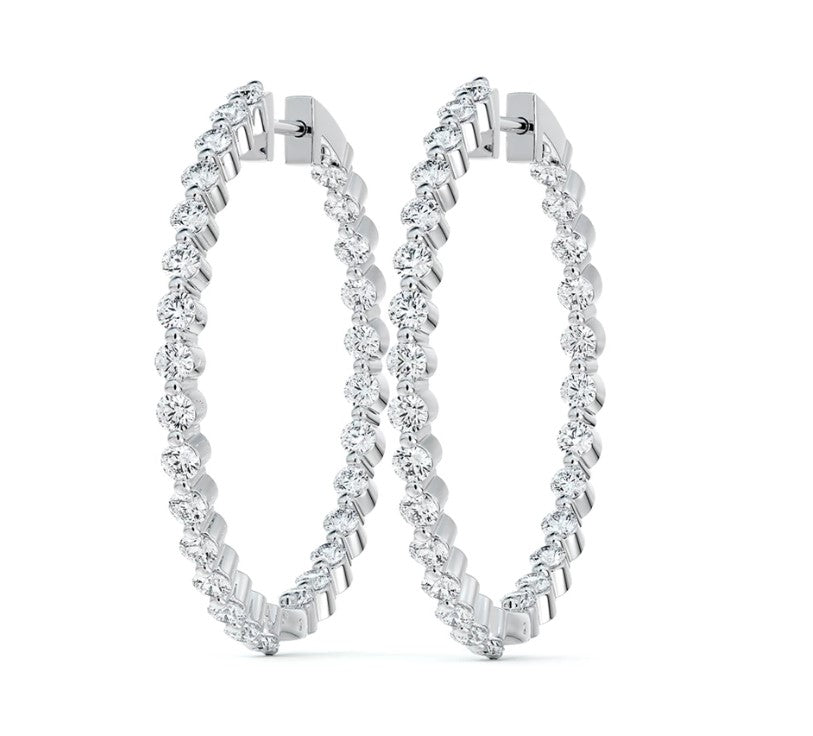Debeers Forevermark 14 Karat White Gold Large Inside Outside Diamond Hoops