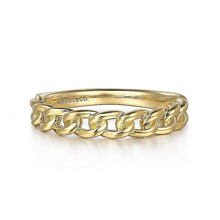 Gabriel & Co. Yellow Gold Plain Cuban Link Stackable Ring
