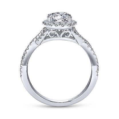 Gabriel & Co White Gold Round Halo Criss Cross Semi-Mount Ring