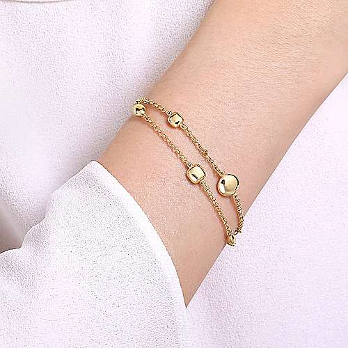 Gabriel & Co Two Row 14K Yellow Gold Chain Bracelet with Bujukan Ball Stations
