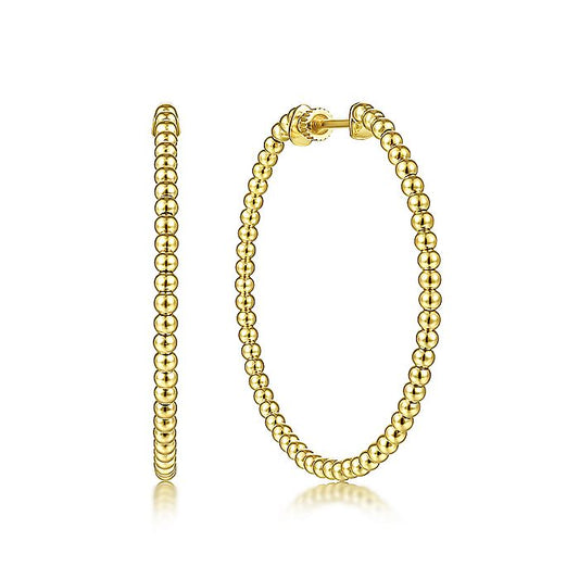 Gabriel & Co Yellow Plain Gold 40mm Beaded Round Hoop Earrings