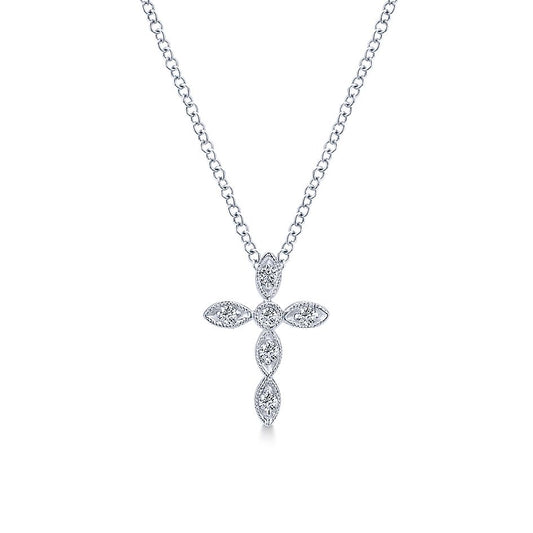 Gabriel & Co. White Gold And Diamond Cross Necklace
