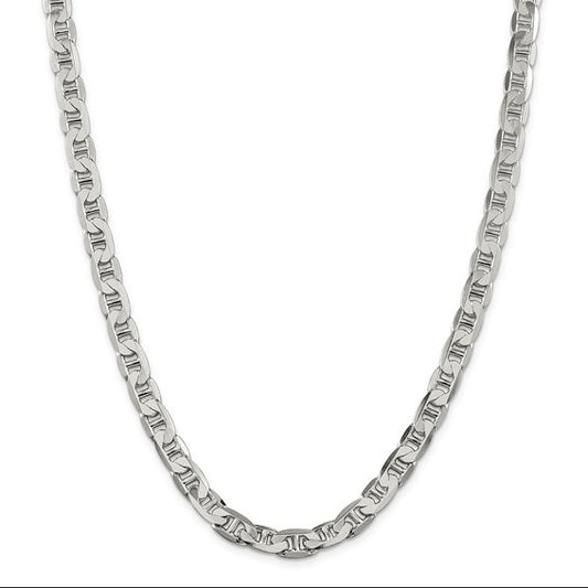 Sterling Silver 7MM Flat Anchor Chain 28 Inch - Silver Chains