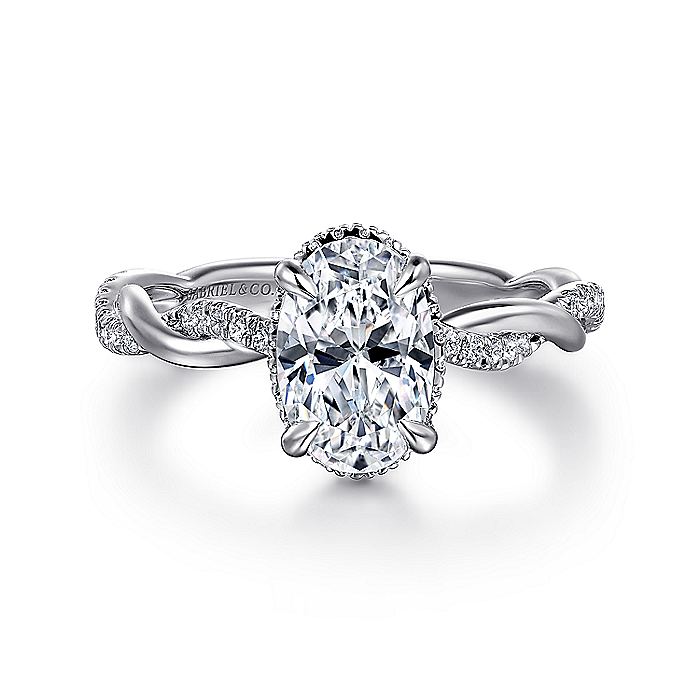 Gabriel & Co. White Gold Oval Hidden Halo Semi-Mount Engagement Ring